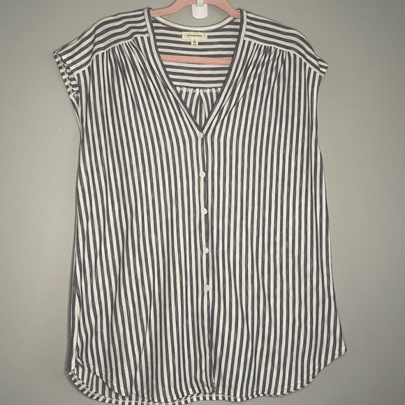 Max Studio Tops - MAX STUDIO Top Women Blue and White Striped Sleeveless Button Down Shirt SZ/LG
